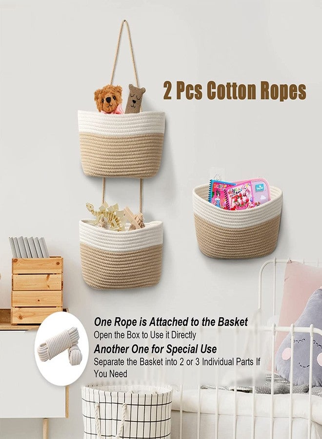 Gleckn Small Basket Cotton Rope Basket With Cat Ears Little Storage Baskets For Organizing Bins Organizer Wicker Nursery Room For Kids Baby Dog Toy Drawer Gifts 9.5"X8.5"X4" (White&Jute, 3-Tier) - Image 5