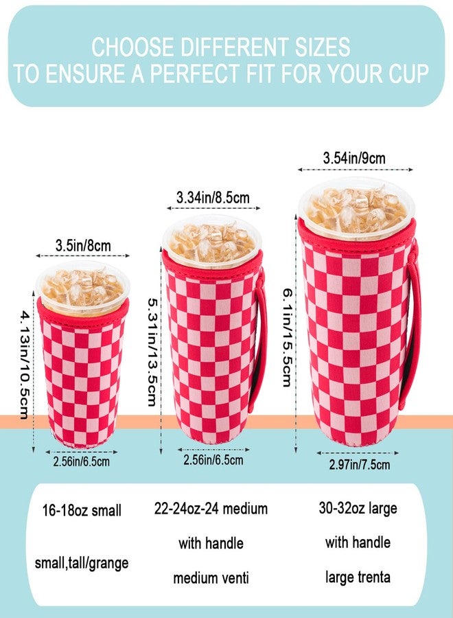 KJQJLY 3 Reusable Iced Coffee Sleeves for Iced Coffee Cups or Drinks Reusable Neoprene Insulated Sleeves for Hot and Cold Drinks from Starbucks, Dunkin, And More (Pink Grid) - Image 3