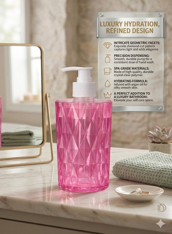 FIT FOCUS Premium ABS Plastic Liquid Soap Dispenser Set (Pack of 2), Diamond Pattern Refillable Handwash Bottle with Durable Pump for Bathroom, Kitchen Sink & Wash Basin (Pink+Red) - Image 2