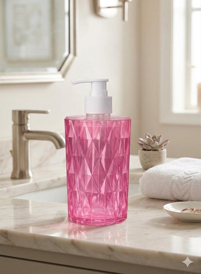 FIT FOCUS Premium ABS Plastic Liquid Soap Dispenser Set (Pack of 2), Diamond Pattern Refillable Handwash Bottle with Durable Pump for Bathroom, Kitchen Sink & Wash Basin (Pink+Red) - Image 4