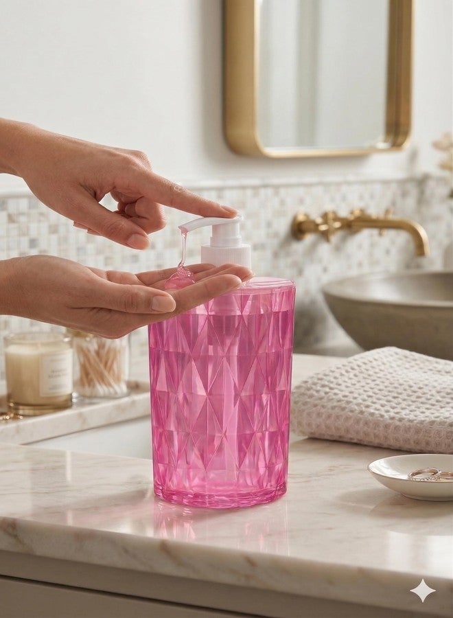FIT FOCUS Premium ABS Plastic Liquid Soap Dispenser Set (Pack of 2), Diamond Pattern Refillable Handwash Bottle with Durable Pump for Bathroom, Kitchen Sink & Wash Basin (Pink+Red) - Image 3