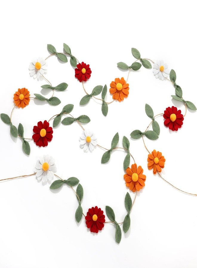 Janinka 1 Pcs Wool Felt Daisy Banner Garland Daisy Party Decorations, Wildflower Garland 1st Birthday Decorations, Nursery Wedding Party Favors for Girl Birthday Supplies Wall Decor(Autumn Color) - Image 1