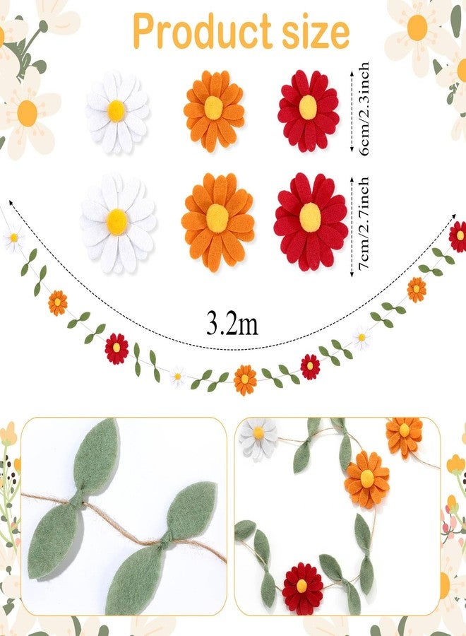 Janinka 1 Pcs Wool Felt Daisy Banner Garland Daisy Party Decorations, Wildflower Garland 1st Birthday Decorations, Nursery Wedding Party Favors for Girl Birthday Supplies Wall Decor(Autumn Color) - Image 2