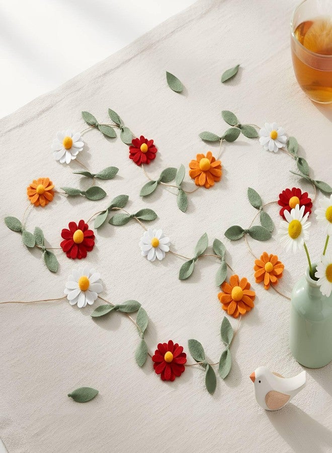 Janinka 1 Pcs Wool Felt Daisy Banner Garland Daisy Party Decorations, Wildflower Garland 1st Birthday Decorations, Nursery Wedding Party Favors for Girl Birthday Supplies Wall Decor(Autumn Color) - Image 3