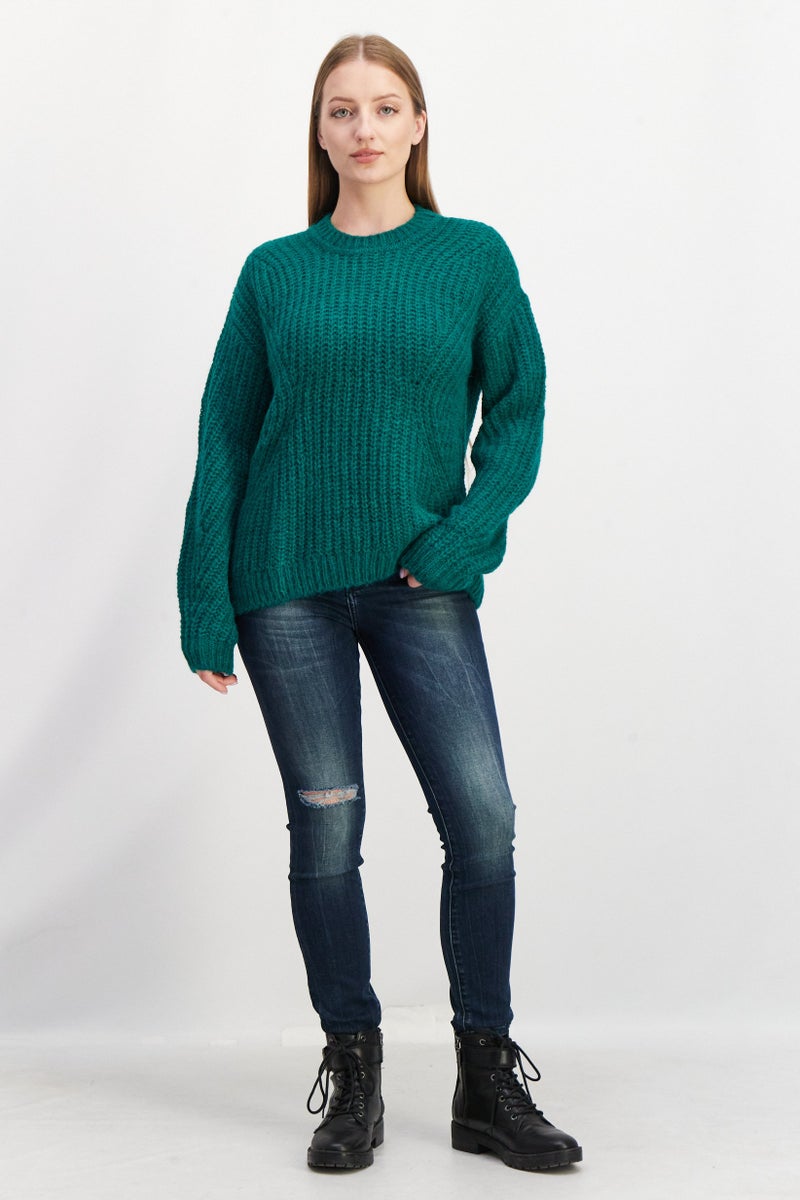 ESPRIT Women Round Neck Textured Sweater, Green - Image 2