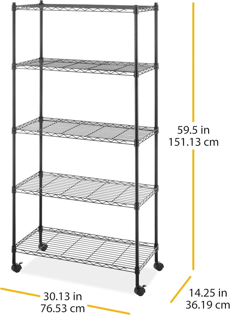 Whitmor 5 Tier Supreme Shelving Unit, Metal Storage Shelves, Adjustable Heavy Duty Shelf with Wheels, 400 lbs Capacity per Shelf, 2000 lbs Total for Pantry, Garage, Kitchen, Black - Image 3