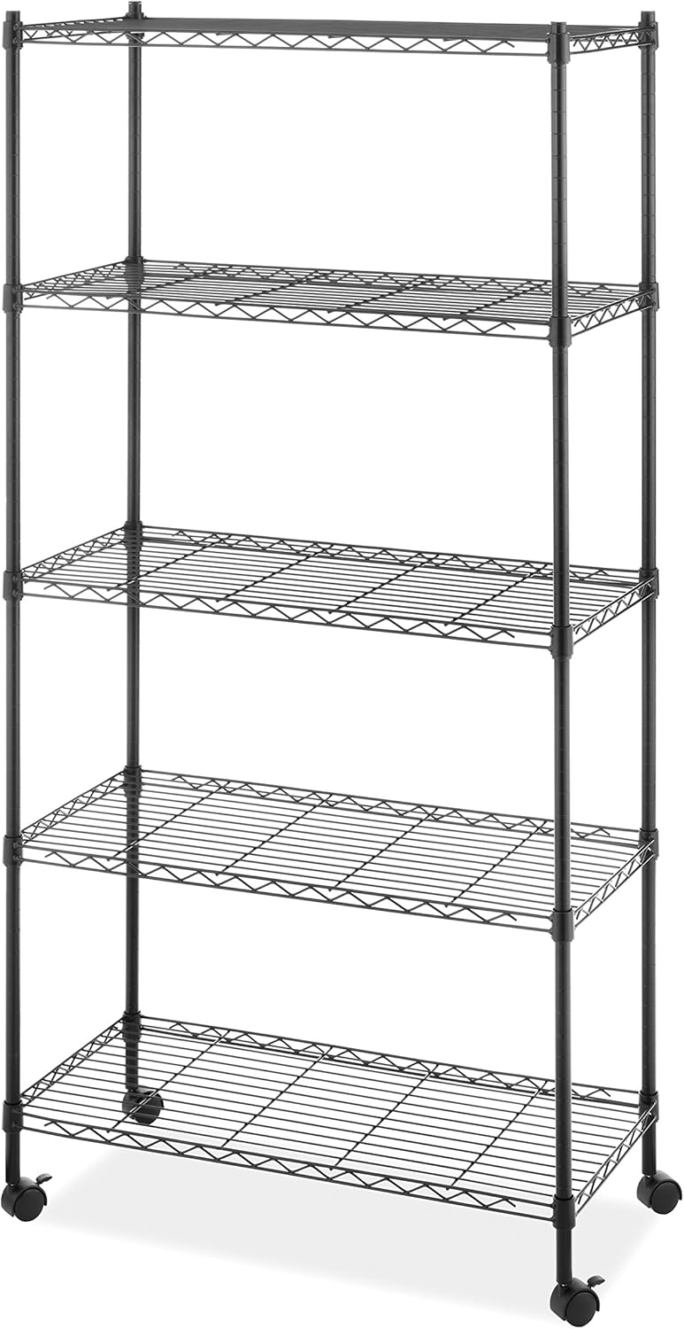 Whitmor 5 Tier Supreme Shelving Unit, Metal Storage Shelves, Adjustable Heavy Duty Shelf with Wheels, 400 lbs Capacity per Shelf, 2000 lbs Total for Pantry, Garage, Kitchen, Black - Image 1
