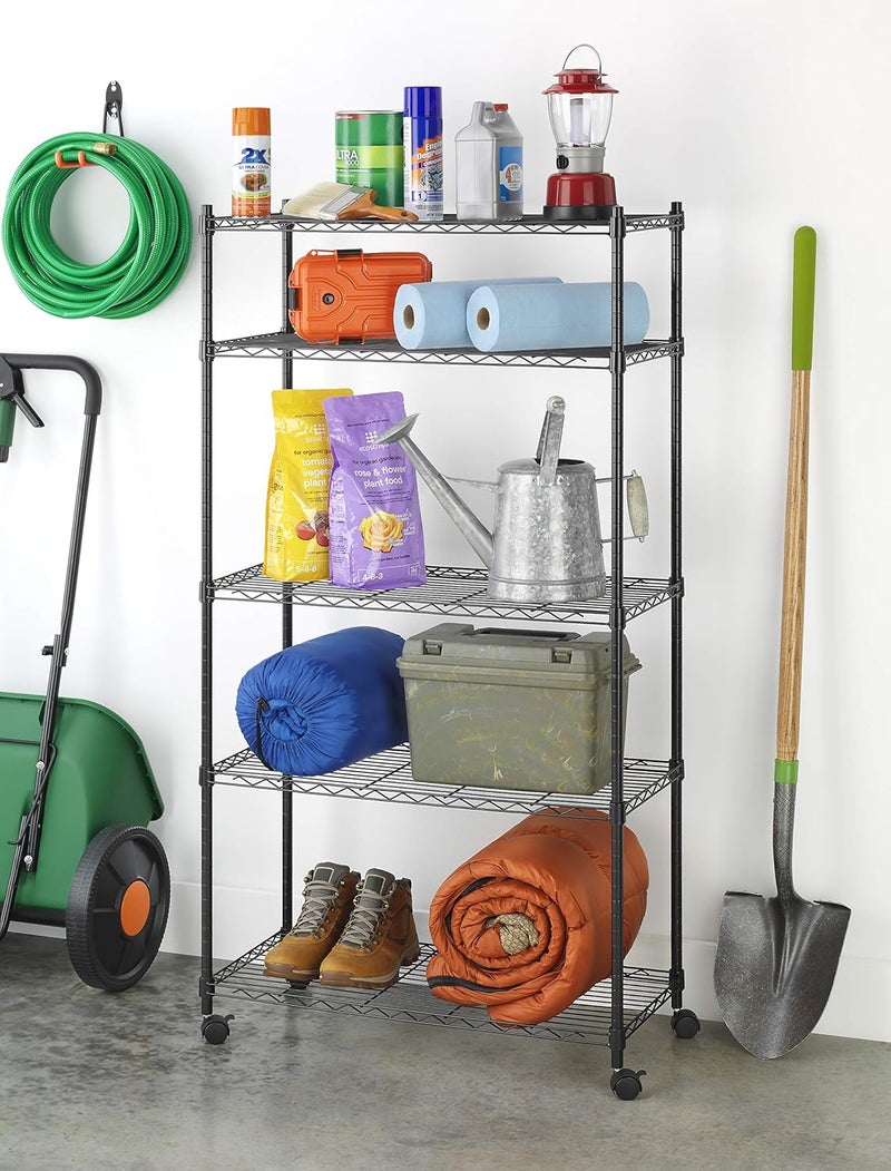 Whitmor 5 Tier Supreme Shelving Unit, Metal Storage Shelves, Adjustable Heavy Duty Shelf with Wheels, 400 lbs Capacity per Shelf, 2000 lbs Total for Pantry, Garage, Kitchen, Black - Image 4