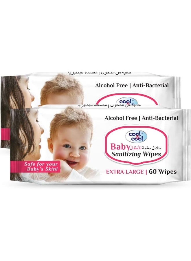 Cool & Cool Cool & Cool Baby Sanitizing Wipes 60's - Pack of 2, white - Image 1