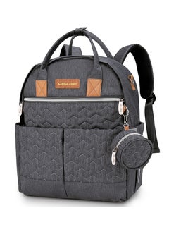 Quilted Diaper Backpack With  Pacifier Bag And Stroller Hooks-Grey