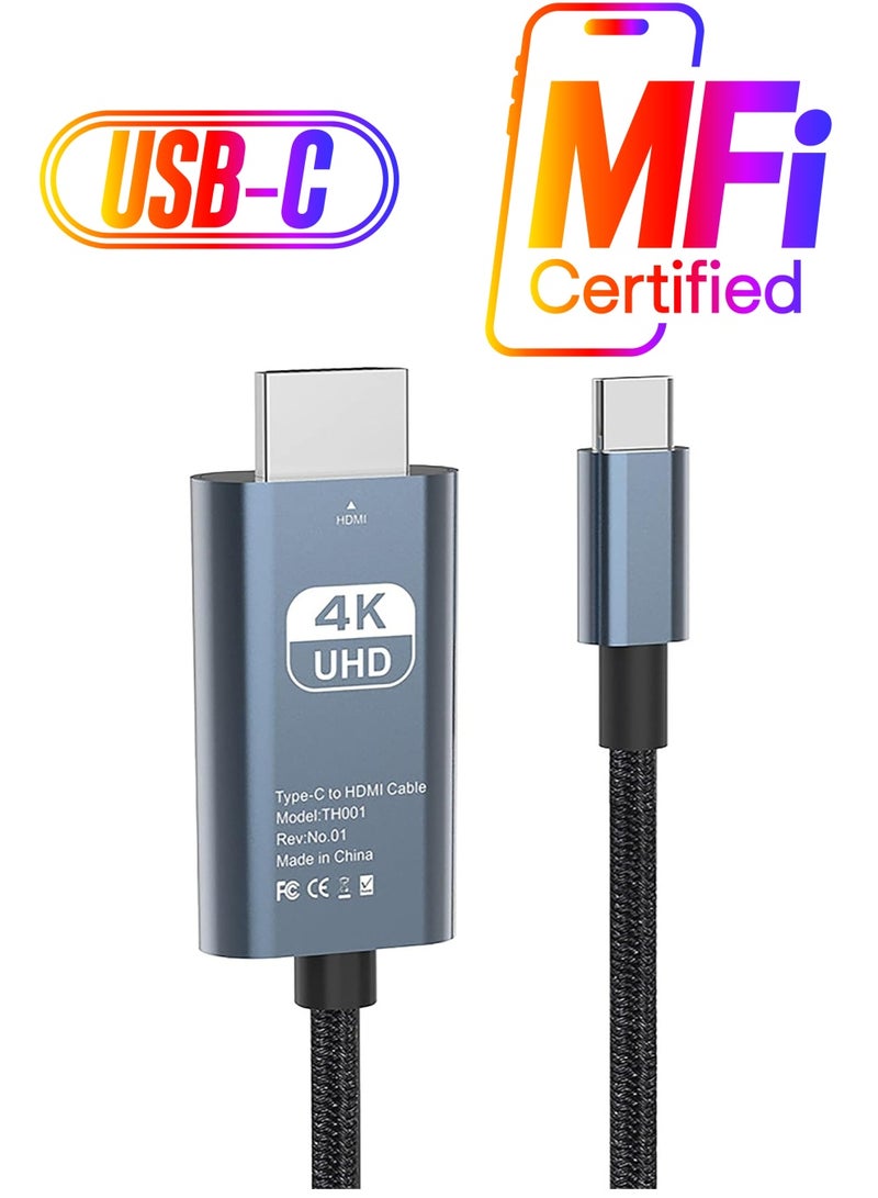 KASTWAVE USB C to HDMI Cable, 4K @60Hz Type-C to HDMI Cord, 6.6Ft Thunderbolt 3/4 to HDMI Braided Cord, Compatible with MacBook Pro/Air, iMac, iPad Pro, Smartphone, Surface, Dell, HP - Image 1