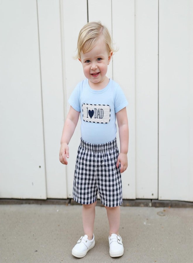 Karuedoo Fathers Day Baby Boy Clothes I Love Dad Embroidery Smocked T-Shirt Top Plaid Shorts Set 2Pc Toddler Summer Outfit (Blue, 12-18 Months) - Image 4