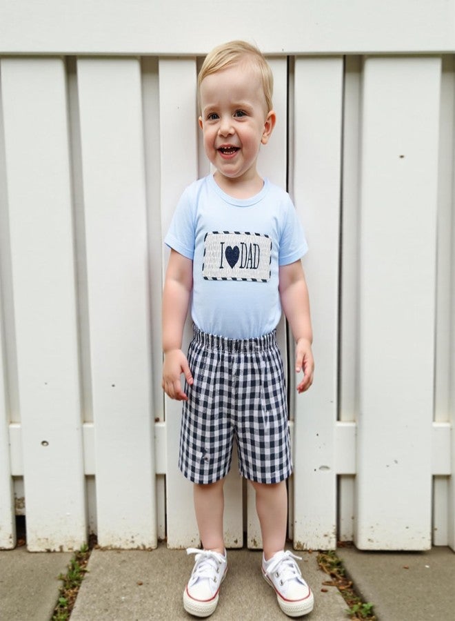 Karuedoo Fathers Day Baby Boy Clothes I Love Dad Embroidery Smocked T-Shirt Top Plaid Shorts Set 2Pc Toddler Summer Outfit (Blue, 12-18 Months) - Image 5