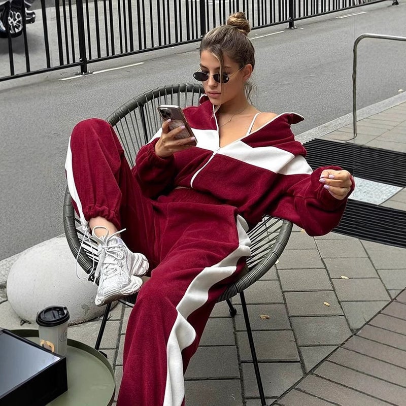 Women's Zipper Cardigan and Pants Two-Piece Tracksuit Set - Image 1