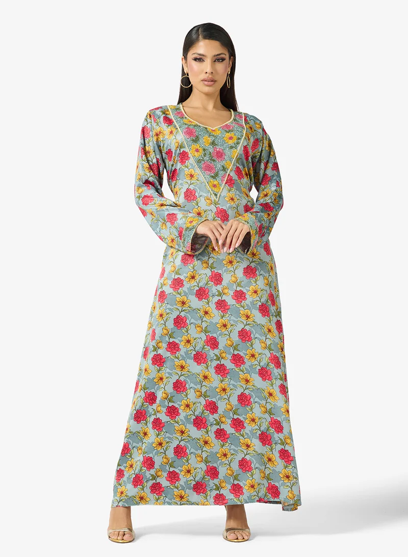 ARABIAN CLOSET Embellished Belted Jalabiya