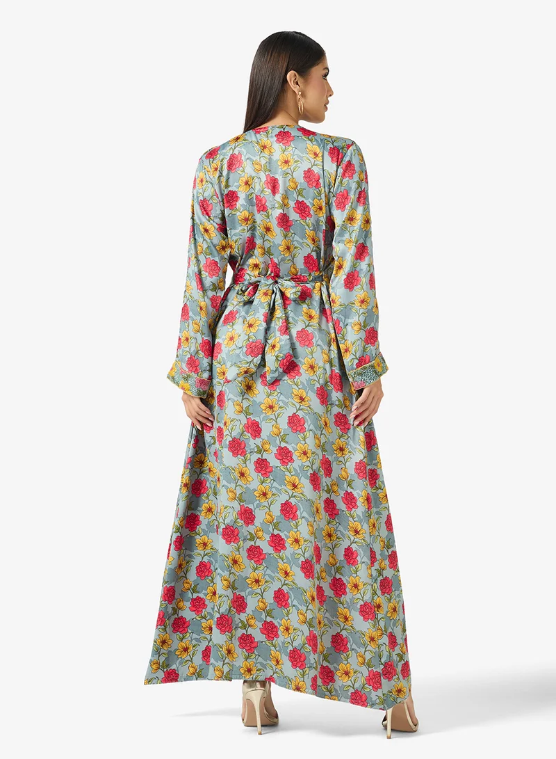 ARABIAN CLOSET Embellished Belted Jalabiya