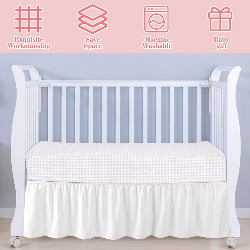 SmoothNovelty White Crib Bed Skirts with 4 Large Cot Bow 28" x 52" Baby Crib Skirt for Boys Girls Nursery Toddler Bedskirt Dust Ruffle 14" Drop(Ruffle) - Image 4