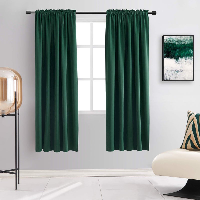 DONREN Hunter Green Blackout Thermal Insulating Window Curtains for Bedroom - 52 Inch Width Curtains Panels with Rod Pocket (52 by 63 Inch,2 Panels) - Image 1