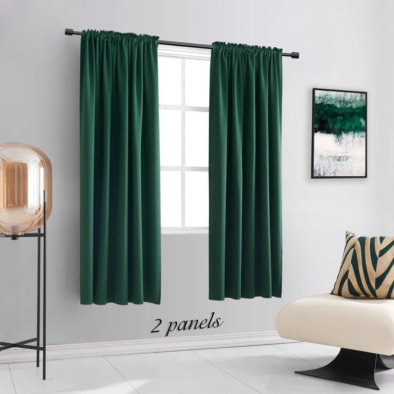 DONREN Hunter Green Blackout Thermal Insulating Window Curtains for Bedroom - 52 Inch Width Curtains Panels with Rod Pocket (52 by 63 Inch,2 Panels) - Image 2
