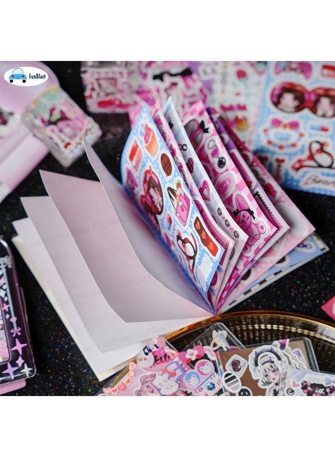 FunBlast Kawaii Stickers Book - 20 Sheets/400 Stickers, Korean Self-Adhesive Kawaii Sticker, Japanese Style Decorative Stickers, Cartoon Theme Sticker for Girls (Peach) - Image 4