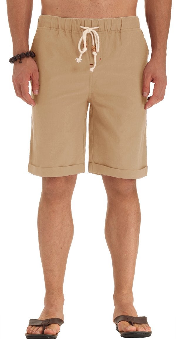 NITAGUT Men's Linen Casual Classic Fit Shorts Khaki XS - Image 4