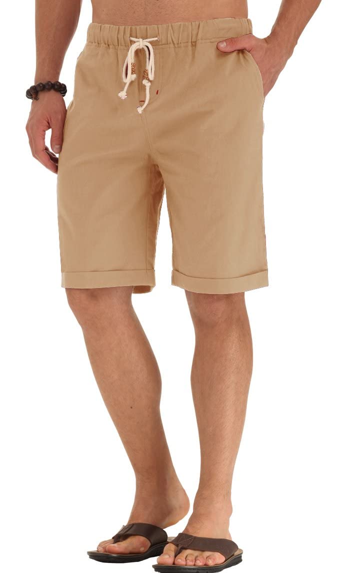 NITAGUT Men's Linen Casual Classic Fit Shorts Khaki XS - Image 3
