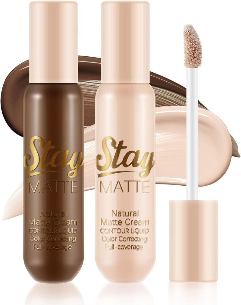 Apooliy 2pcs Cream Contour Highlighter SticksMatte Face Shaping Contouring StickFull CoverageHighlighters LuminizersWaterproof Bronzer Stick