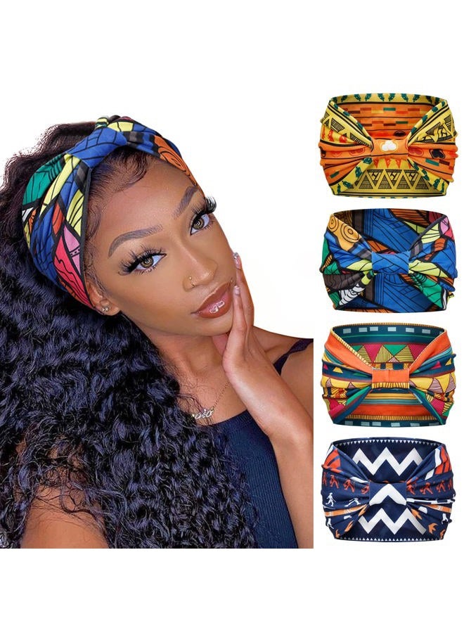 Huachi Wide Headbands for Women Boho Workout Head Bands for Women's Hair African Knotted Non Slip Headwrap Turban Sport Yoga Girls Bandeau Hair Accessories (Pack of 4)  - Image 1
