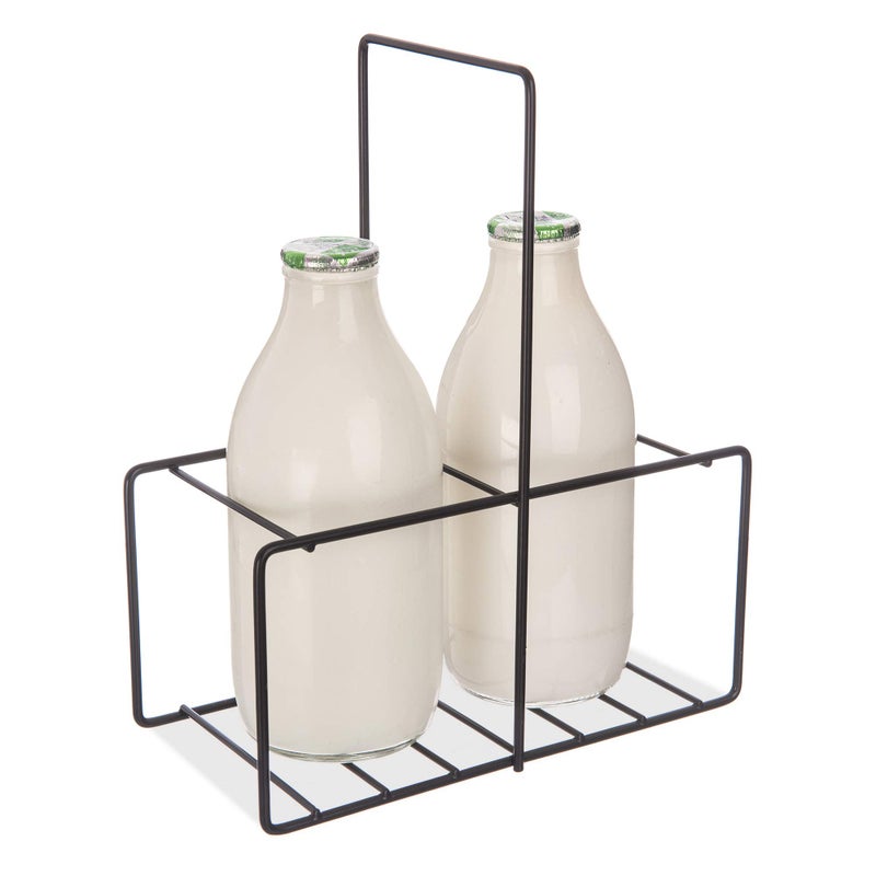 FiNeWaY 2 Milk Bottle Holder With Integrated Handle  Doorstep Retro Milk Crate  Glass Bottles Wine Bottle Carrier