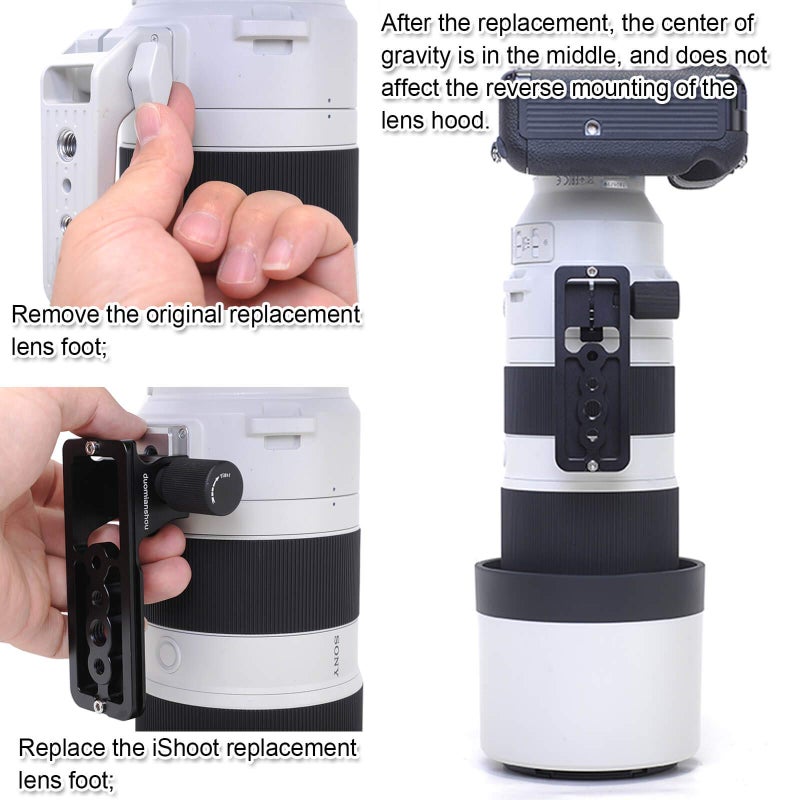 iShoot قدم استبدال طوق العدسة iShoot، قاعدة حامل ثلاثي القوائم متوافقة مع عدسة سوني FE 200-600mm f/5.6-6.3 G OSS SEL200600G، مزودة بلوحة إطلاق سريعة مدمجة بتصميم Arca-Swiss - Image 5