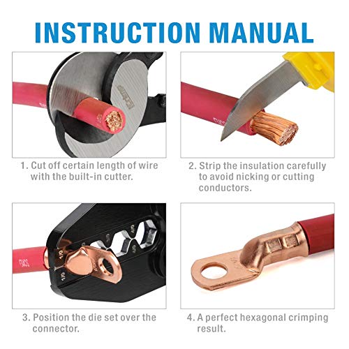 IWISS iCrimp Battery Cable Lug Terminal Crimping Tool, for 1/0, 2/0, 3/0, 4/0 Gauge, Battery Cable End, Heavy Duty Lug, Copper Wire Lug Crimper - Image 5