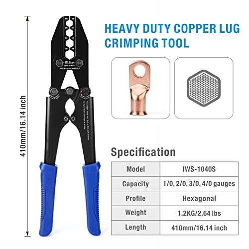 IWISS iCrimp Battery Cable Lug Terminal Crimping Tool, for 1/0, 2/0, 3/0, 4/0 Gauge, Battery Cable End, Heavy Duty Lug, Copper Wire Lug Crimper - Image 2