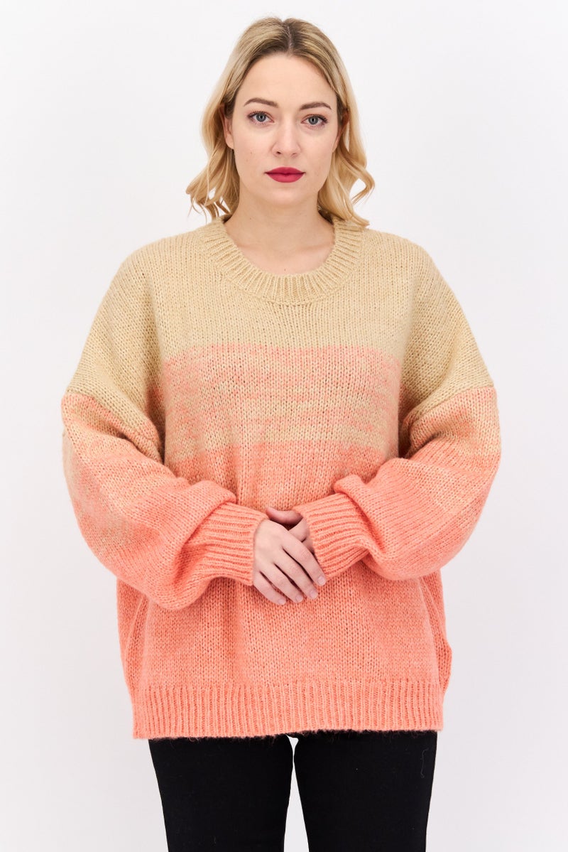 Fire & Glory سويت شيرت نسائي بياقة دائرية محبوك، كورال - Image 1