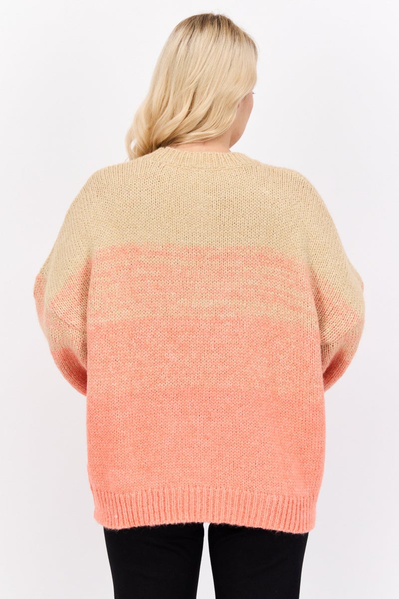 Fire & Glory سويت شيرت نسائي بياقة دائرية محبوك، كورال - Image 3