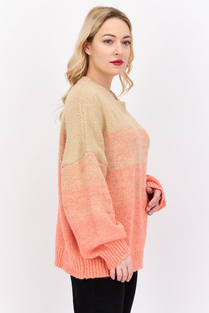 Fire & Glory Women Crew Neck Knit Sweater, Coral - Image 2