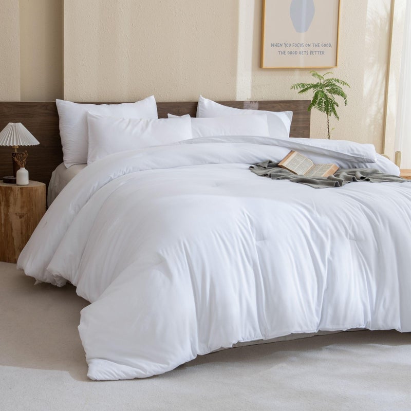 Paxrac Classic Pure White Comforter King Size, 3 Pieces Boho Comforter Set, Lightweight Solid Bedding Set, All Seasons Soft Breathable King Comforter Set (104x90In Comforter & 2 Pillowcases) - Image 1