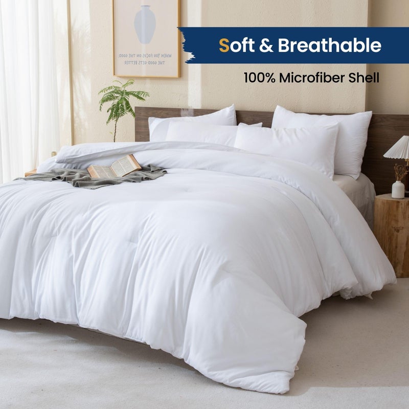 Paxrac Classic Pure White Comforter King Size, 3 Pieces Boho Comforter Set, Lightweight Solid Bedding Set, All Seasons Soft Breathable King Comforter Set (104x90In Comforter & 2 Pillowcases) - Image 2