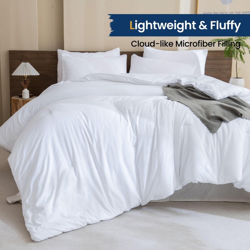 Paxrac Classic Pure White Comforter King Size, 3 Pieces Boho Comforter Set, Lightweight Solid Bedding Set, All Seasons Soft Breathable King Comforter Set (104x90In Comforter & 2 Pillowcases) - Image 3