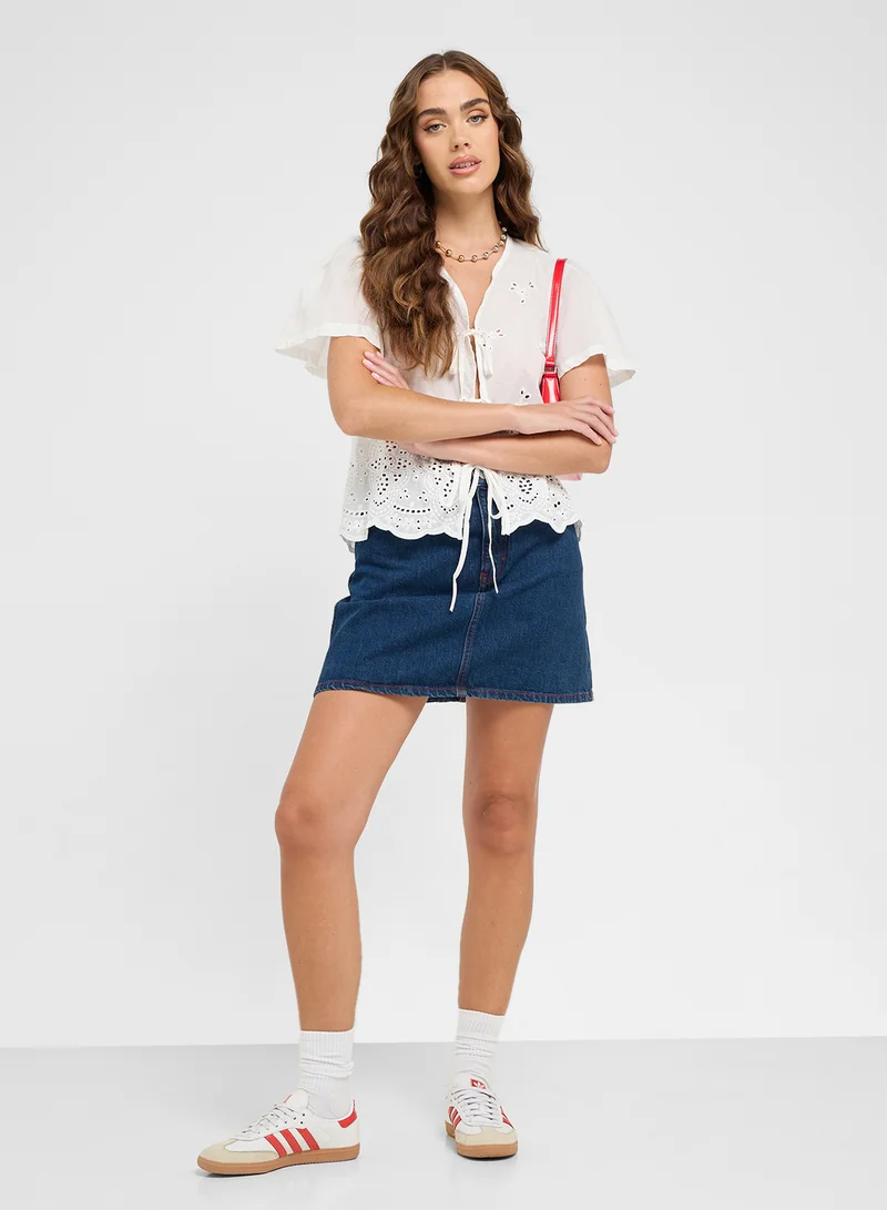 Ginger Cutwork Detail Tie Up Blouse