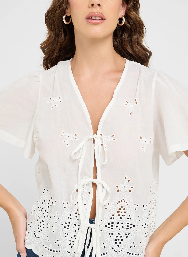 Ginger Cutwork Detail Tie Up Blouse