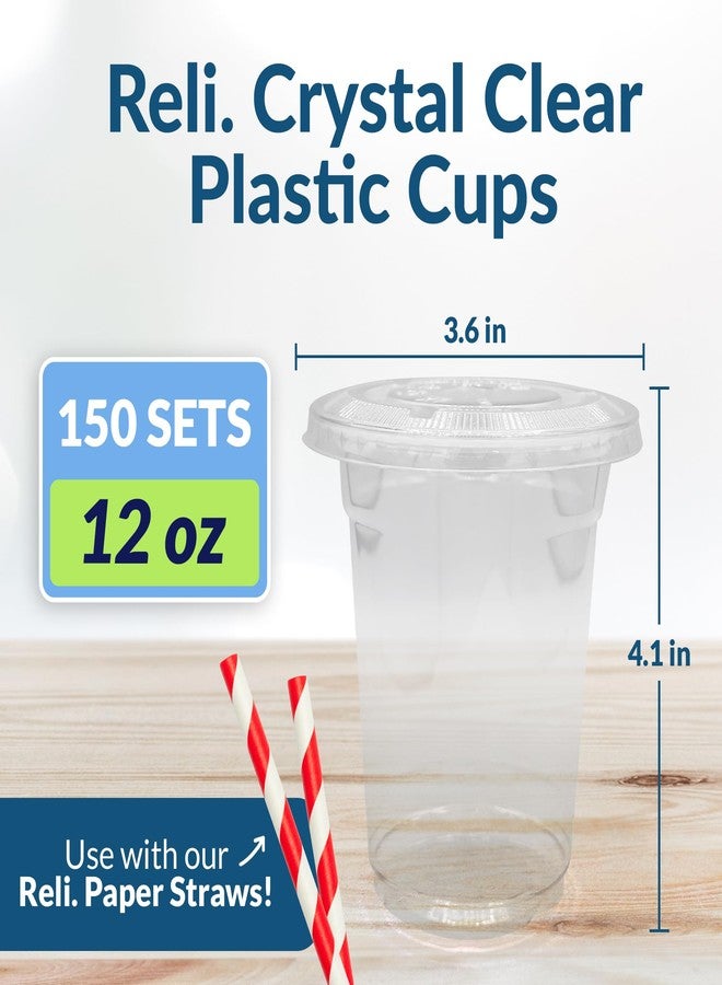 Reli. Plastic Cups with Lids 12 oz (150 Sets) | Clear Plastic Cups with Lids | Clear Disposable PET Bulk | 12 oz PET Container with Flat Tops for Desserts, Iced Coffee, Smoothies, To Go Drinks - Image 2