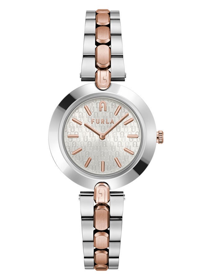 Furla ساعة FURLA Logo Links للنساء بمينا فضية وسوار من الفولاذ المقاوم للصدأ باللونين الفضي والذهبي الوردي - Image 4