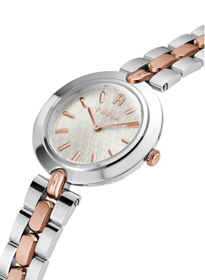 Furla ساعة FURLA Logo Links للنساء بمينا فضية وسوار من الفولاذ المقاوم للصدأ باللونين الفضي والذهبي الوردي - Image 2