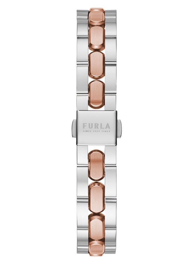 Furla ساعة FURLA Logo Links للنساء بمينا فضية وسوار من الفولاذ المقاوم للصدأ باللونين الفضي والذهبي الوردي - Image 3