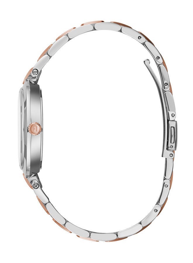 Furla ساعة FURLA Logo Links للنساء بمينا فضية وسوار من الفولاذ المقاوم للصدأ باللونين الفضي والذهبي الوردي - Image 5