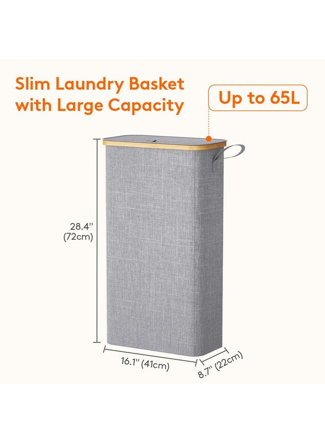 Lifewit Lifewit 65L Slim Laundry Hamper with Lid, Narrow Laundry Basket with Removable Bag & Bamboo Handles, Fodable Thin Dirty Clothes Hamper for Laundry Collapsible Bin for Bathroom Bedroom Dorm, Gray - Image 4