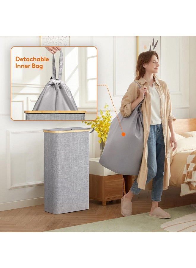 Lifewit Lifewit 65L Slim Laundry Hamper with Lid, Narrow Laundry Basket with Removable Bag & Bamboo Handles, Fodable Thin Dirty Clothes Hamper for Laundry Collapsible Bin for Bathroom Bedroom Dorm, Gray - Image 5