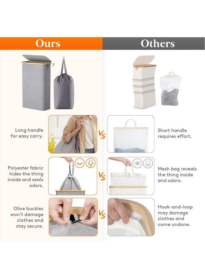 Lifewit Lifewit 65L Slim Laundry Hamper with Lid, Narrow Laundry Basket with Removable Bag & Bamboo Handles, Fodable Thin Dirty Clothes Hamper for Laundry Collapsible Bin for Bathroom Bedroom Dorm, Gray - Image 3