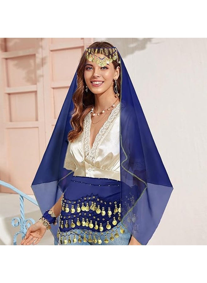 طقم راقصة شرقية مكون من 4 قطع: وشاح رأس من الشيفون، وشاح خصر للرقص الشرقي، سواران للمعصم مزينان بالعملات المعدنية، و8 دبابيس شعر. - Image 5