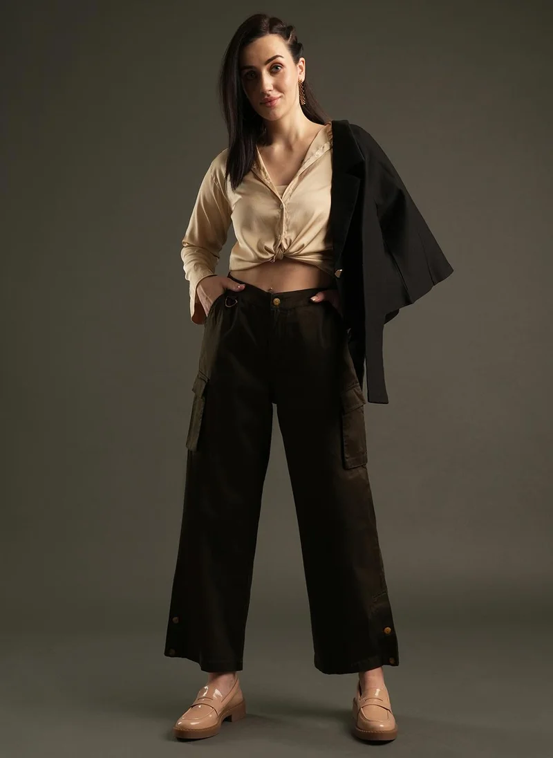 جلو باص بنطلون كارغو نسائي بقصة فضفاضة وخصر متوسط من جلوبس